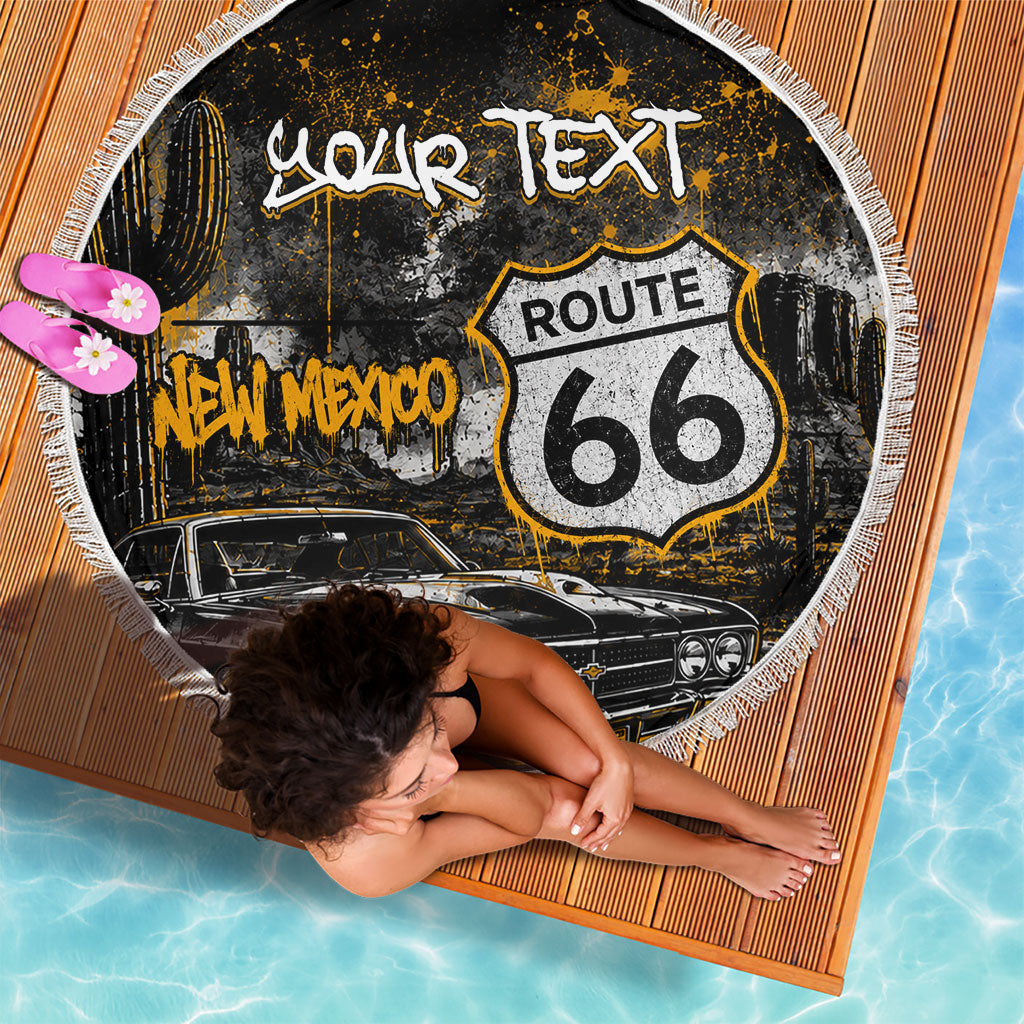 Personalized New Mexico Route 66 Classic Car Beach Blanket Desert Cactus Grunge Paint Splatter Vintage Road Trip