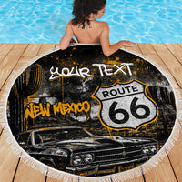 Personalized New Mexico Route 66 Classic Car Beach Blanket Desert Cactus Grunge Paint Splatter Vintage Road Trip
