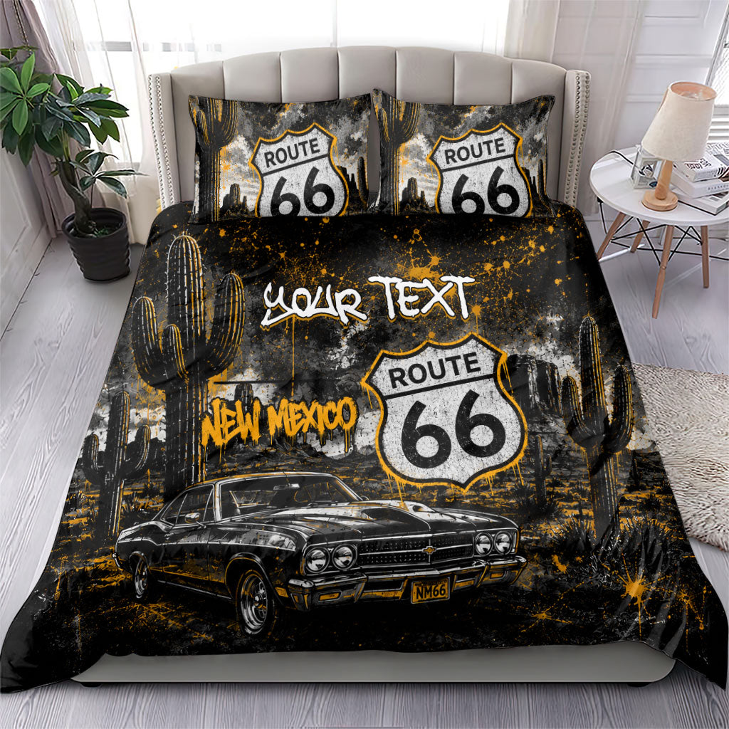 Personalized New Mexico Route 66 Classic Car Bedding Set Desert Cactus Grunge Paint Splatter Vintage Road Trip