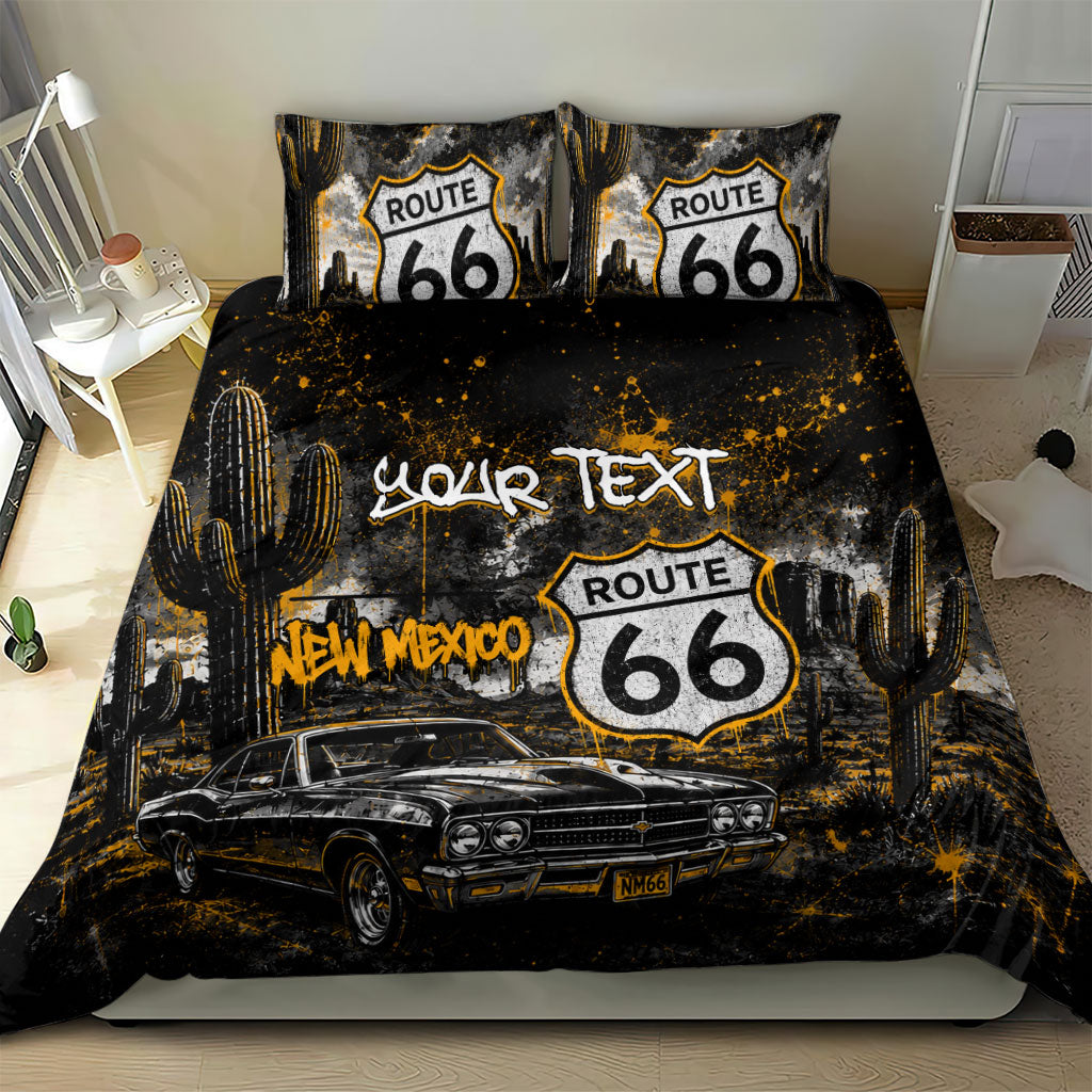 Personalized New Mexico Route 66 Classic Car Bedding Set Desert Cactus Grunge Paint Splatter Vintage Road Trip