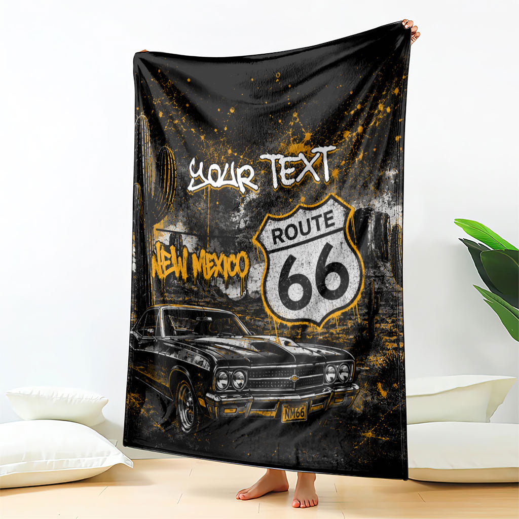 Personalized New Mexico Route 66 Classic Car Blanket Desert Cactus Grunge Paint Splatter Vintage Road Trip