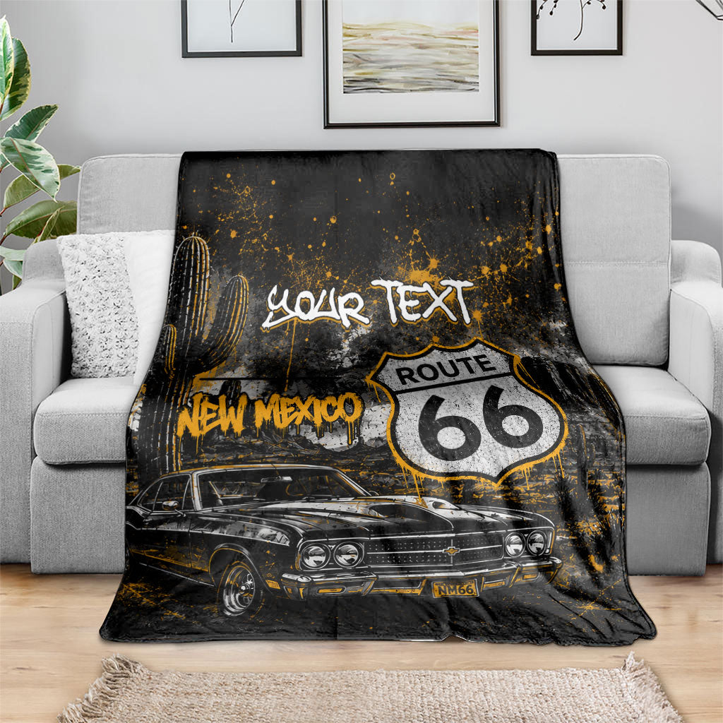 Personalized New Mexico Route 66 Classic Car Blanket Desert Cactus Grunge Paint Splatter Vintage Road Trip
