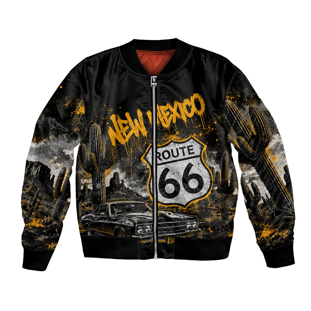Personalized New Mexico Route 66 Classic Car Bomber Jacket Desert Cactus Grunge Paint Splatter Vintage Road Trip