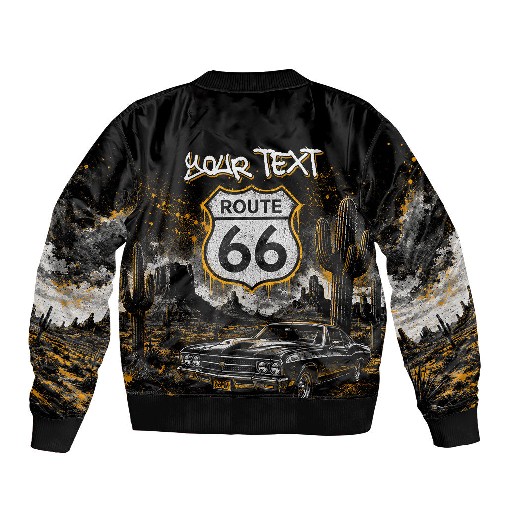 Personalized New Mexico Route 66 Classic Car Bomber Jacket Desert Cactus Grunge Paint Splatter Vintage Road Trip