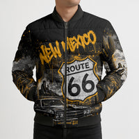 Personalized New Mexico Route 66 Classic Car Bomber Puffer Jacket Desert Cactus Grunge Paint Splatter Vintage Road Trip
