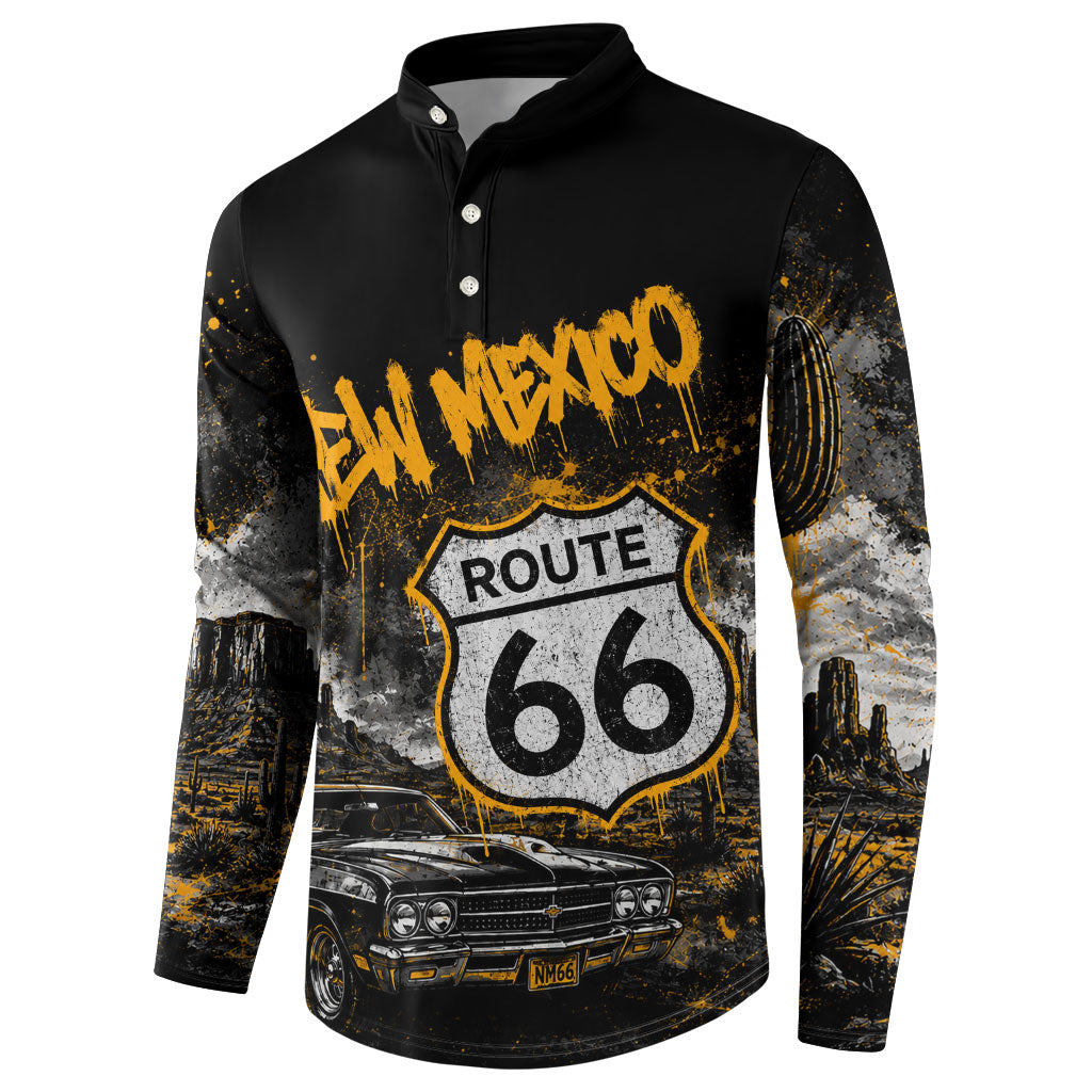 Personalized New Mexico Route 66 Classic Car Button Sweatshirt Desert Cactus Grunge Paint Splatter Vintage Road Trip