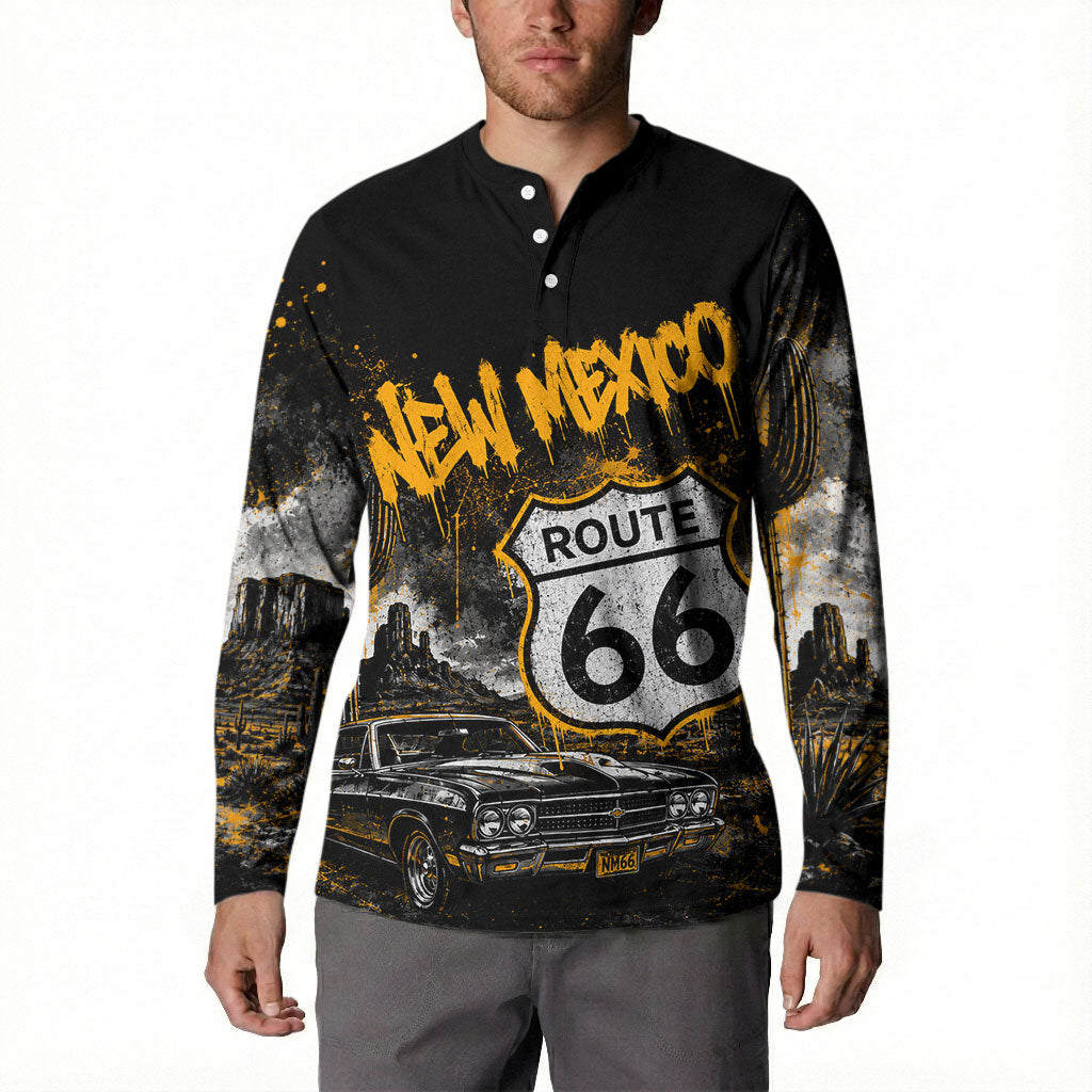 Personalized New Mexico Route 66 Classic Car Button Sweatshirt Desert Cactus Grunge Paint Splatter Vintage Road Trip