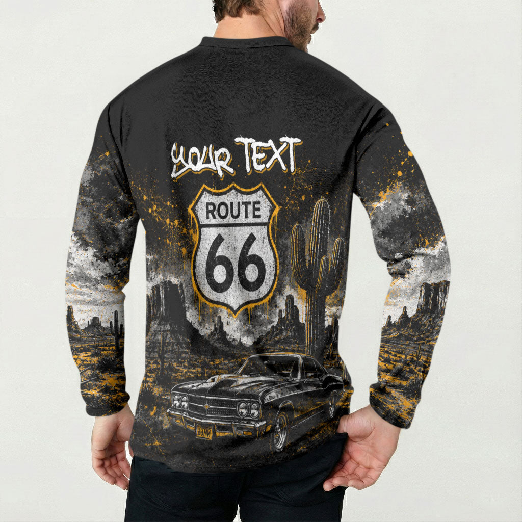 Personalized New Mexico Route 66 Classic Car Button Sweatshirt Desert Cactus Grunge Paint Splatter Vintage Road Trip
