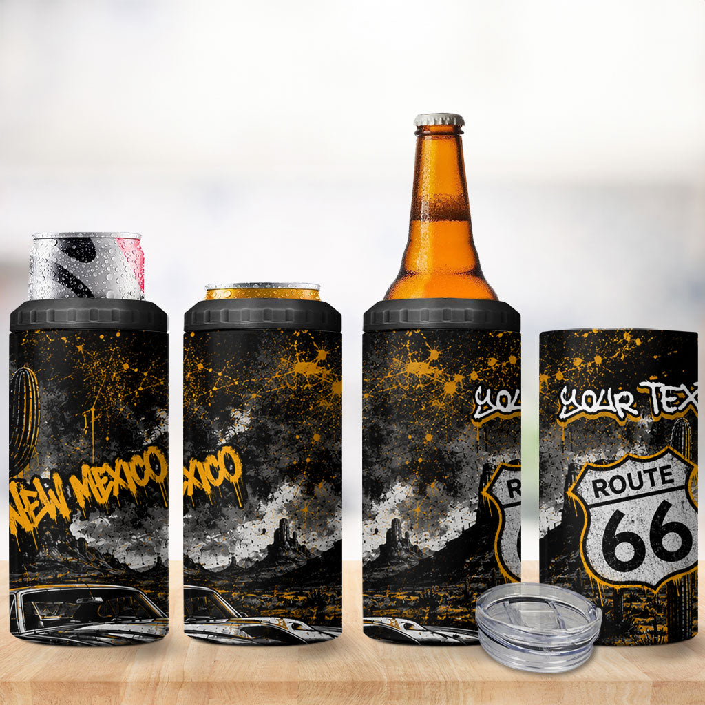Personalized New Mexico Route 66 Classic Car 4 in 1 Can Cooler Tumbler Desert Cactus Grunge Paint Splatter Vintage Road Trip