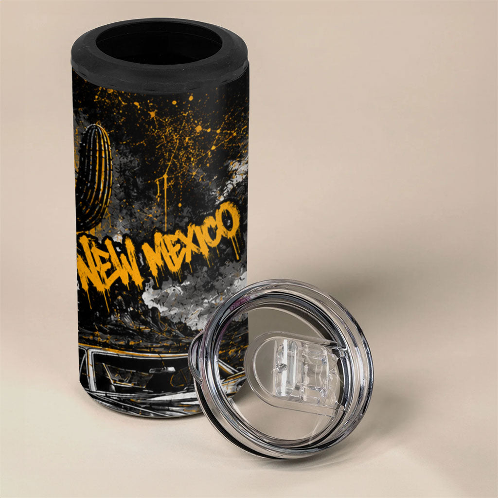 Personalized New Mexico Route 66 Classic Car 4 in 1 Can Cooler Tumbler Desert Cactus Grunge Paint Splatter Vintage Road Trip