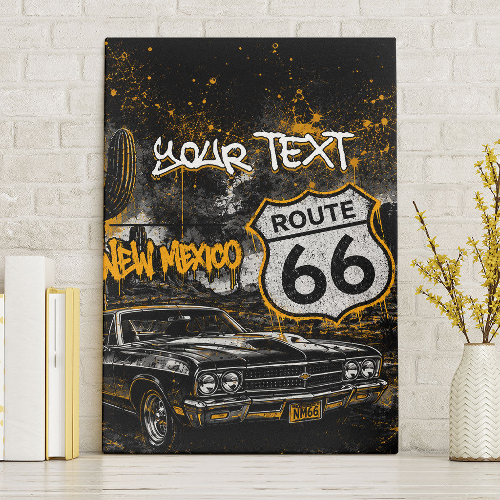 Personalized New Mexico Route 66 Classic Car Canvas Wall Art Desert Cactus Grunge Paint Splatter Vintage Road Trip