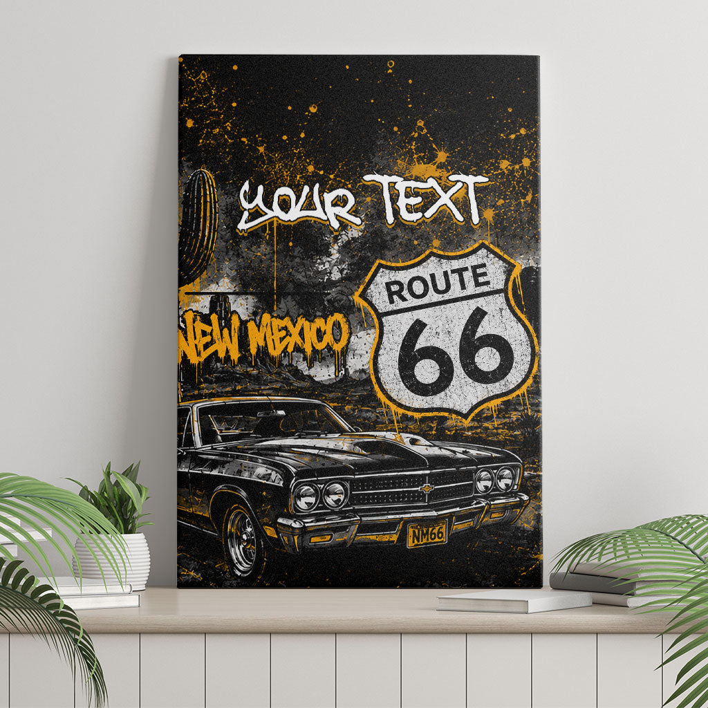 Personalized New Mexico Route 66 Classic Car Canvas Wall Art Desert Cactus Grunge Paint Splatter Vintage Road Trip