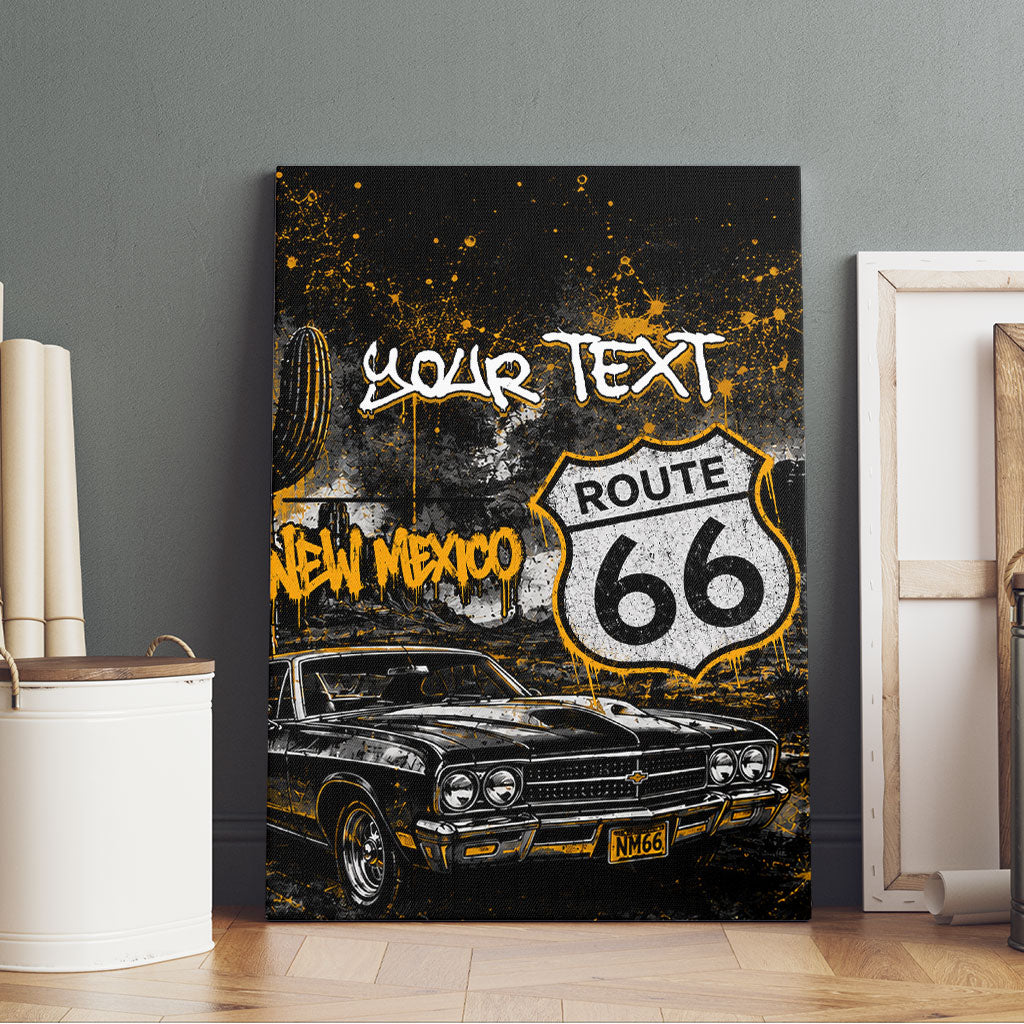 Personalized New Mexico Route 66 Classic Car Canvas Wall Art Desert Cactus Grunge Paint Splatter Vintage Road Trip