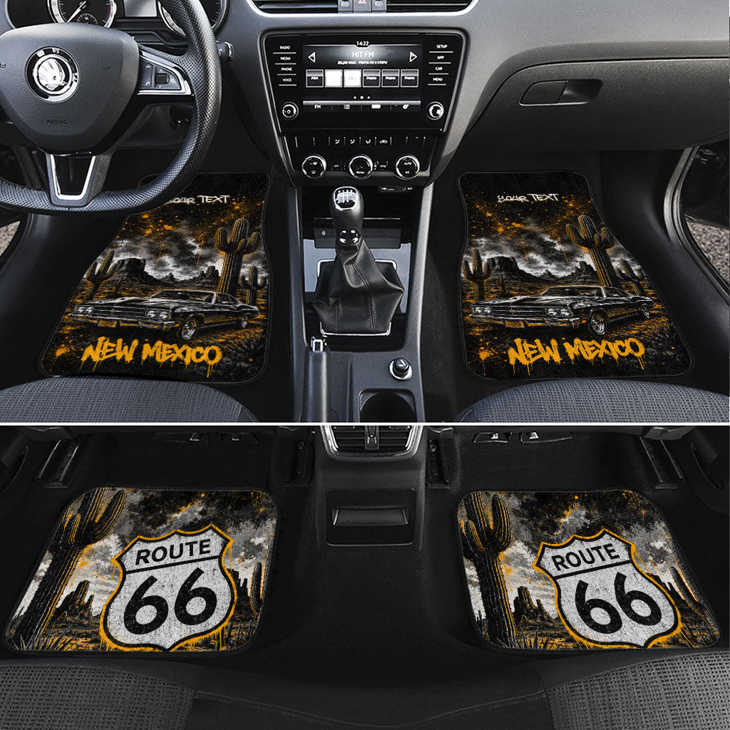 Personalized New Mexico Route 66 Classic Car Car Mats Desert Cactus Grunge Paint Splatter Vintage Road Trip