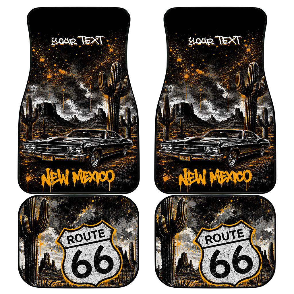 Personalized New Mexico Route 66 Classic Car Car Mats Desert Cactus Grunge Paint Splatter Vintage Road Trip