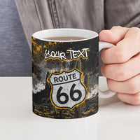 Personalized New Mexico Route 66 Classic Car Ceramic Mug Desert Cactus Grunge Paint Splatter Vintage Road Trip