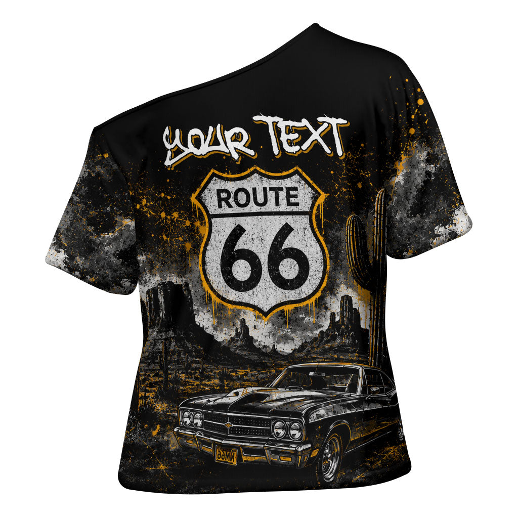 Personalized New Mexico Route 66 Classic Car Cross Shoulder Shirt Desert Cactus Grunge Paint Splatter Vintage Road Trip