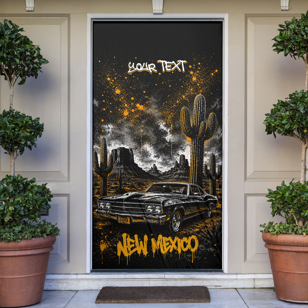Personalized New Mexico Route 66 Classic Car Door Cover Desert Cactus Grunge Paint Splatter Vintage Road Trip
