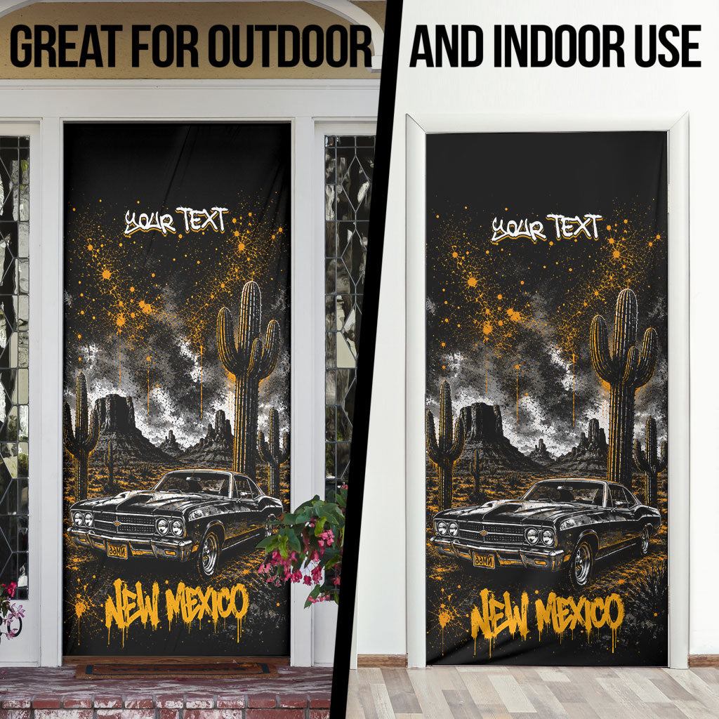 Personalized New Mexico Route 66 Classic Car Door Cover Desert Cactus Grunge Paint Splatter Vintage Road Trip