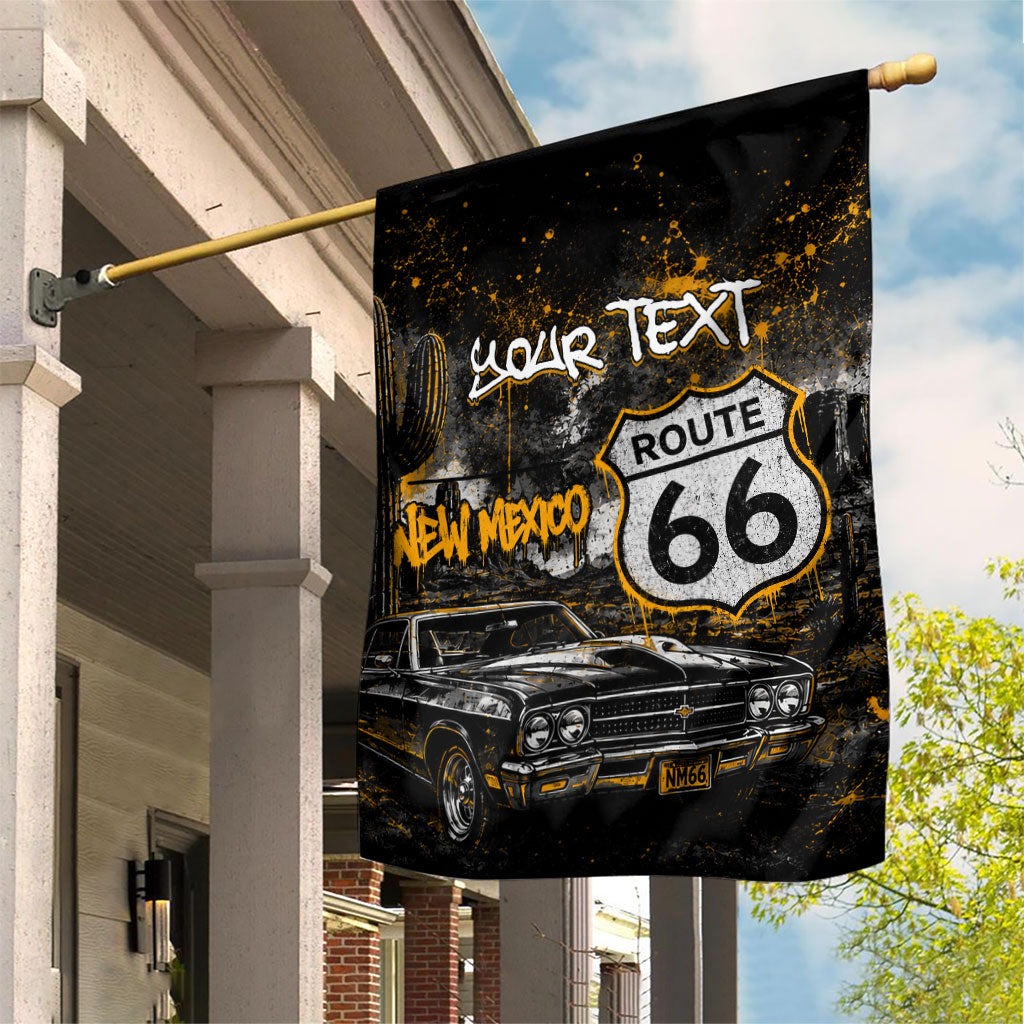 Personalized New Mexico Route 66 Classic Car Garden Flag Desert Cactus Grunge Paint Splatter Vintage Road Trip