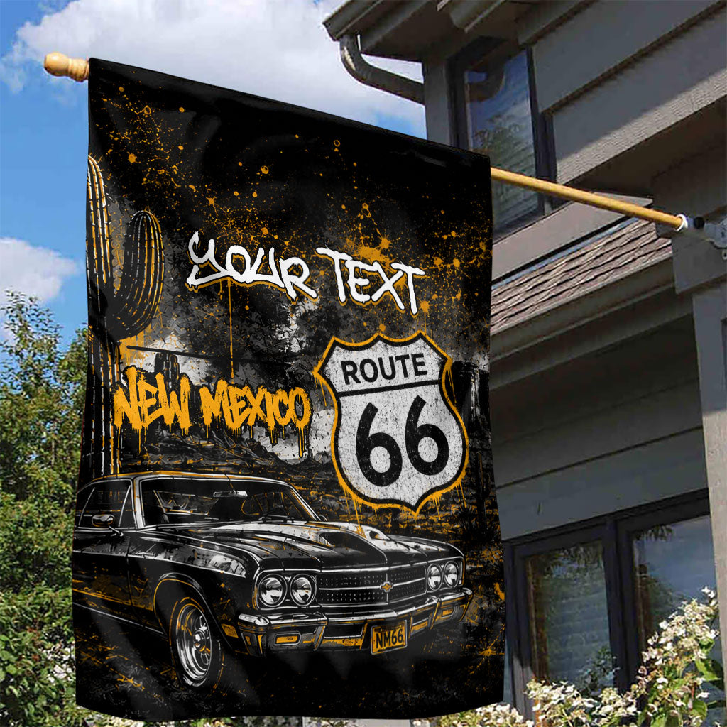Personalized New Mexico Route 66 Classic Car Garden Flag Desert Cactus Grunge Paint Splatter Vintage Road Trip