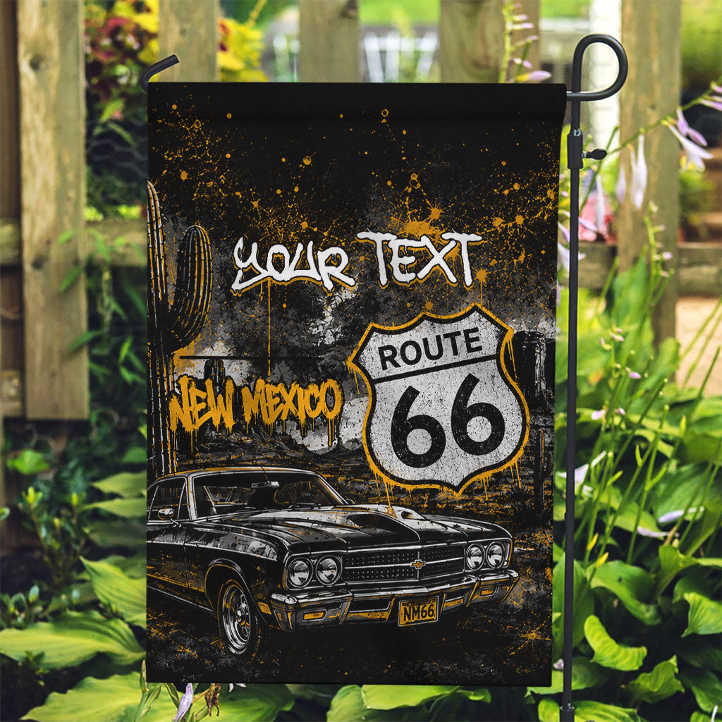Personalized New Mexico Route 66 Classic Car Garden Flag Desert Cactus Grunge Paint Splatter Vintage Road Trip