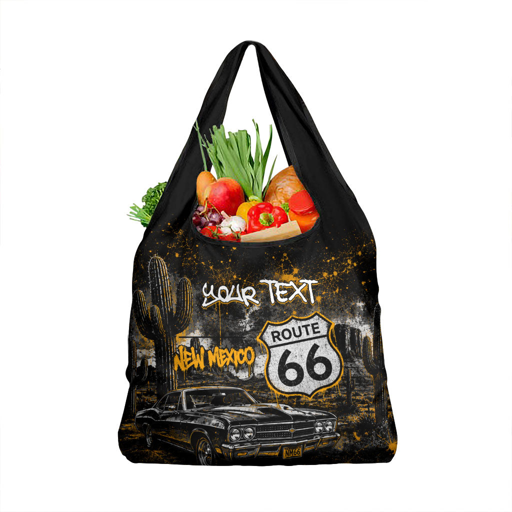 Personalized New Mexico Route 66 Classic Car Grocery Bag Desert Cactus Grunge Paint Splatter Vintage Road Trip