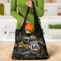 Personalized New Mexico Route 66 Classic Car Grocery Bag Desert Cactus Grunge Paint Splatter Vintage Road Trip