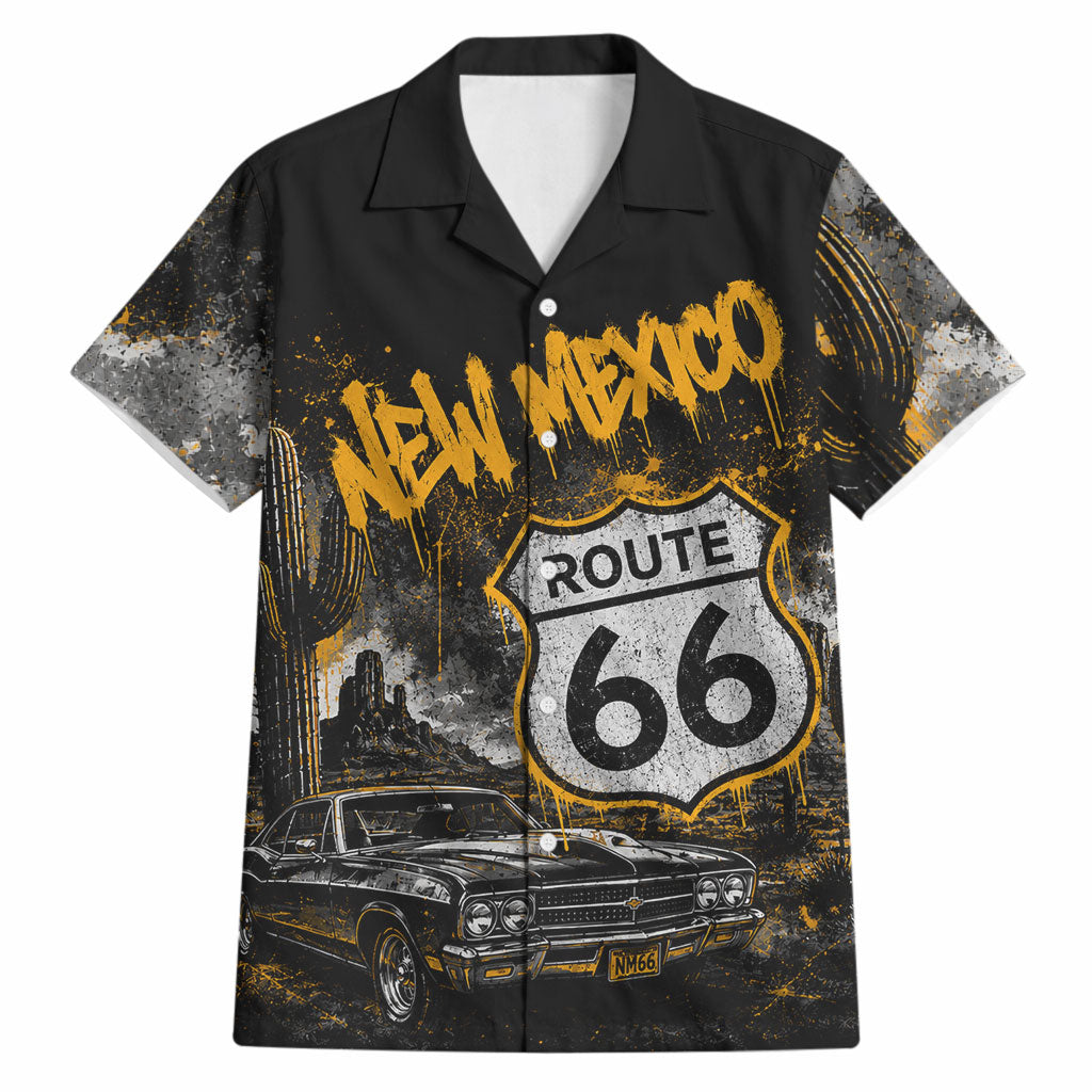 Personalized New Mexico Route 66 Classic Car Hawaiian Shirt Desert Cactus Grunge Paint Splatter Vintage Road Trip