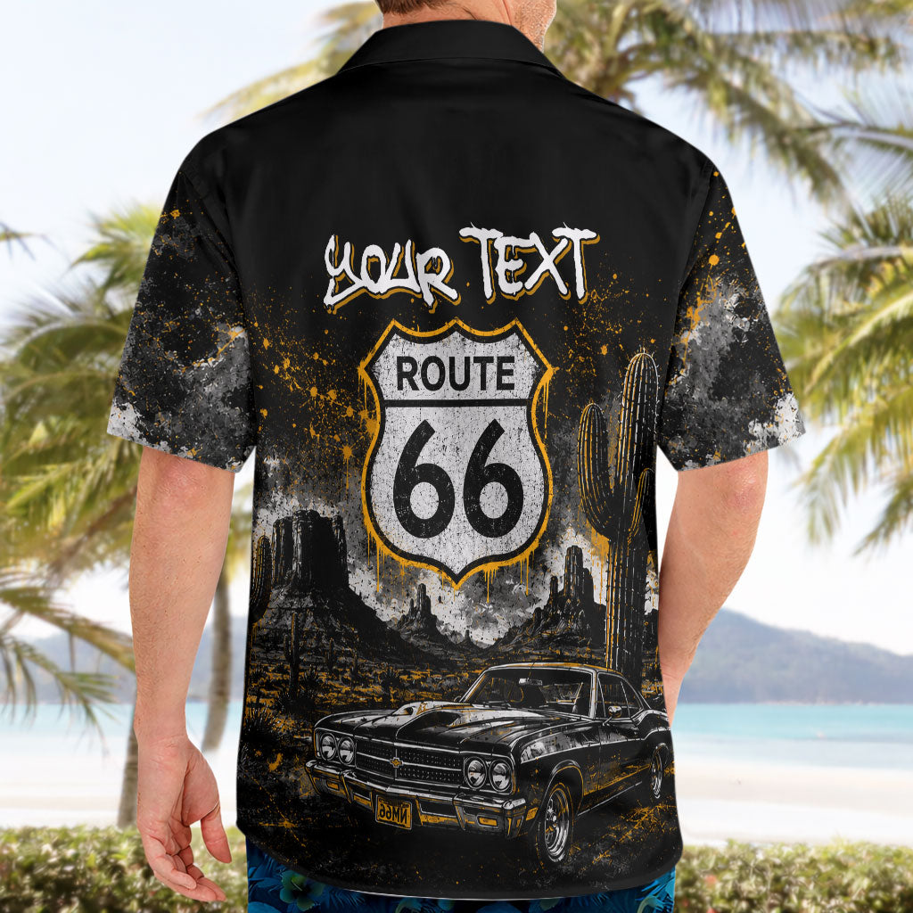 Personalized New Mexico Route 66 Classic Car Hawaiian Shirt Desert Cactus Grunge Paint Splatter Vintage Road Trip