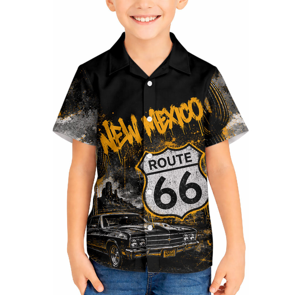 Personalized New Mexico Route 66 Classic Car Hawaiian Shirt Desert Cactus Grunge Paint Splatter Vintage Road Trip