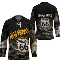 Personalized New Mexico Route 66 Classic Car Hockey Jersey Desert Cactus Grunge Paint Splatter Vintage Road Trip