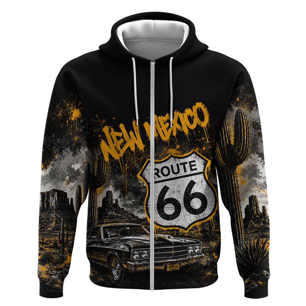 Personalized New Mexico Route 66 Classic Car Hoodie Desert Cactus Grunge Paint Splatter Vintage Road Trip