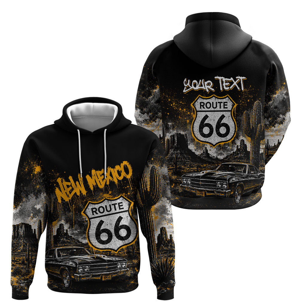 Personalized New Mexico Route 66 Classic Car Hoodie Desert Cactus Grunge Paint Splatter Vintage Road Trip