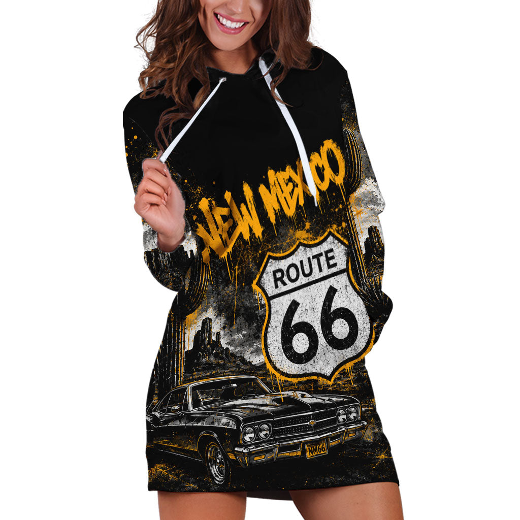 Personalized New Mexico Route 66 Classic Car Hoodie Dress Desert Cactus Grunge Paint Splatter Vintage Road Trip