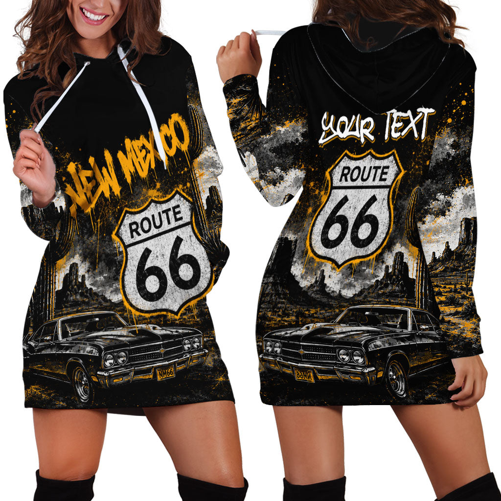 Personalized New Mexico Route 66 Classic Car Hoodie Dress Desert Cactus Grunge Paint Splatter Vintage Road Trip