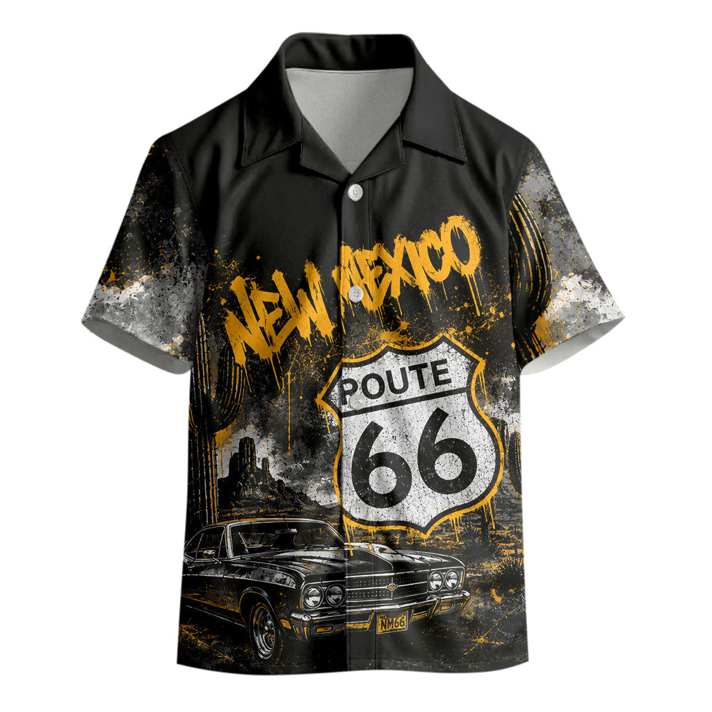 Personalized New Mexico Route 66 Classic Car Kid Hawaiian Shirt Desert Cactus Grunge Paint Splatter Vintage Road Trip