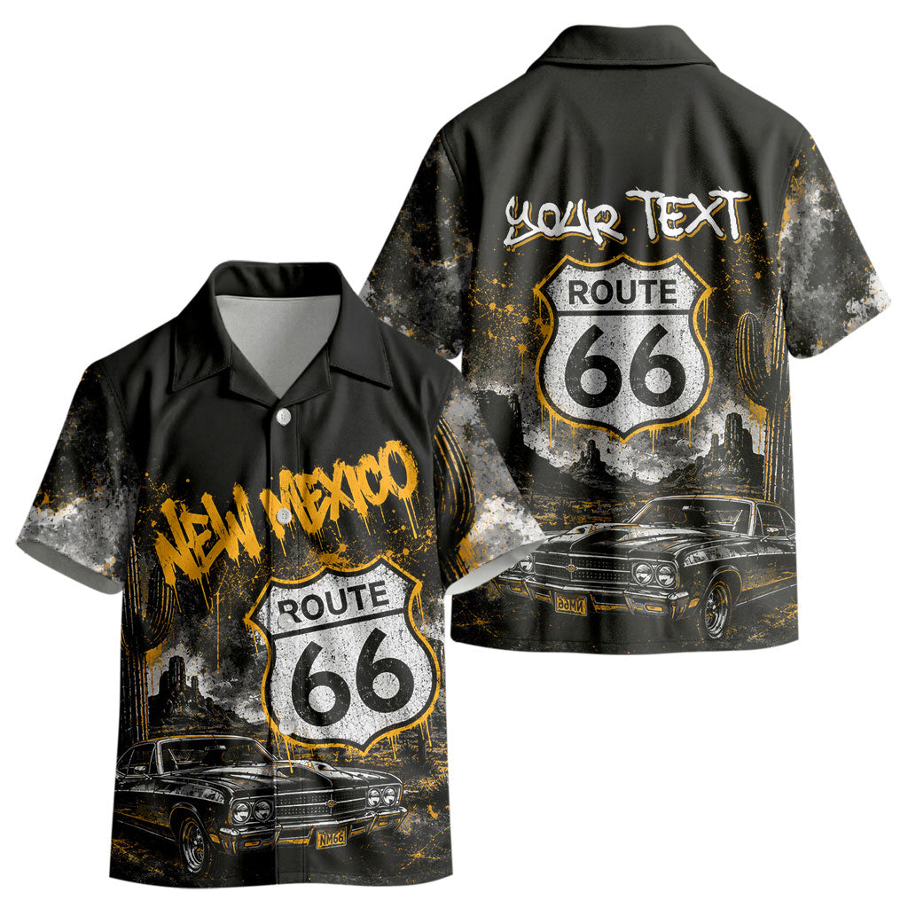 Personalized New Mexico Route 66 Classic Car Kid Hawaiian Shirt Desert Cactus Grunge Paint Splatter Vintage Road Trip