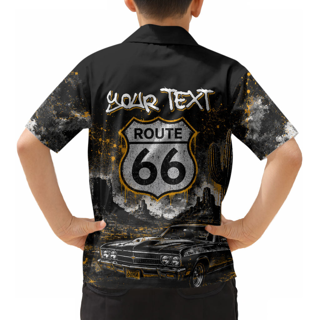 Personalized New Mexico Route 66 Classic Car Kid Hawaiian Shirt Desert Cactus Grunge Paint Splatter Vintage Road Trip