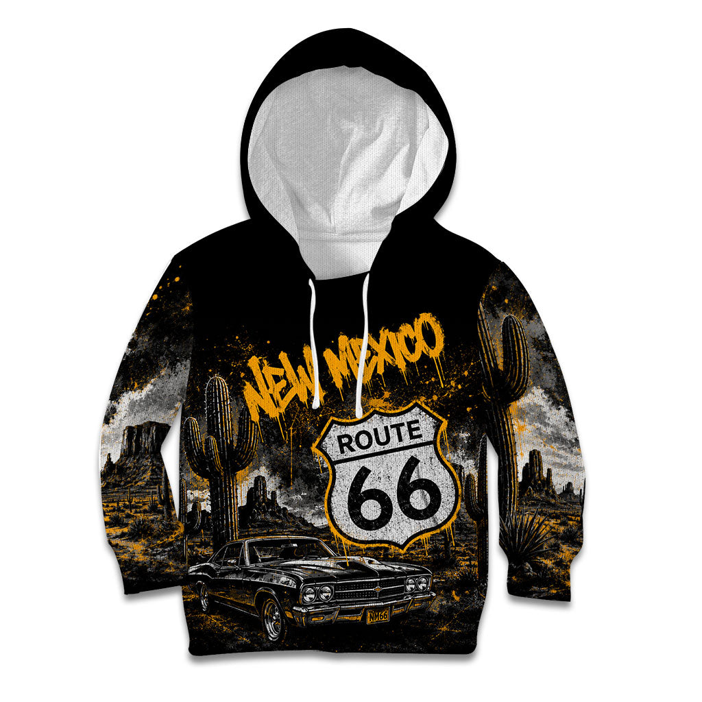 Personalized New Mexico Route 66 Classic Car Kid Hoodie Desert Cactus Grunge Paint Splatter Vintage Road Trip