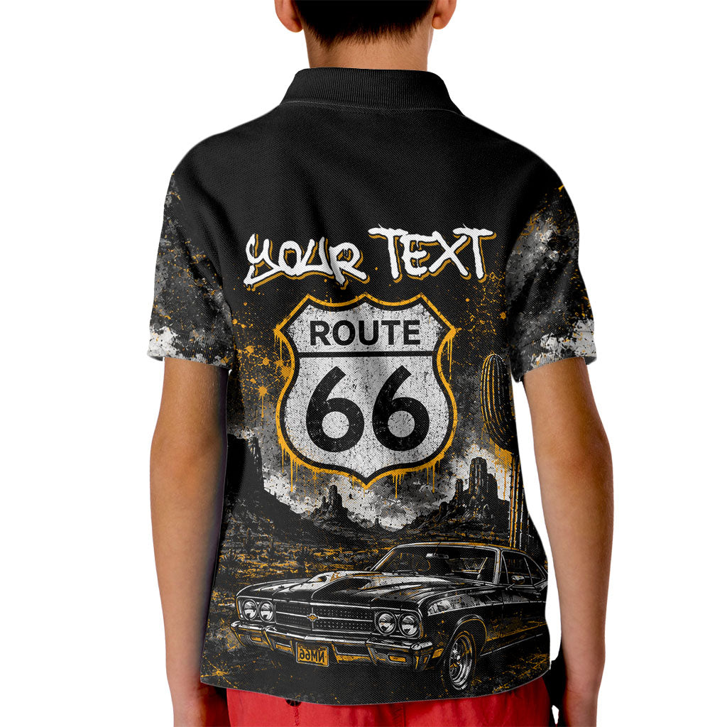 Personalized New Mexico Route 66 Classic Car Kid Polo Shirt Desert Cactus Grunge Paint Splatter Vintage Road Trip