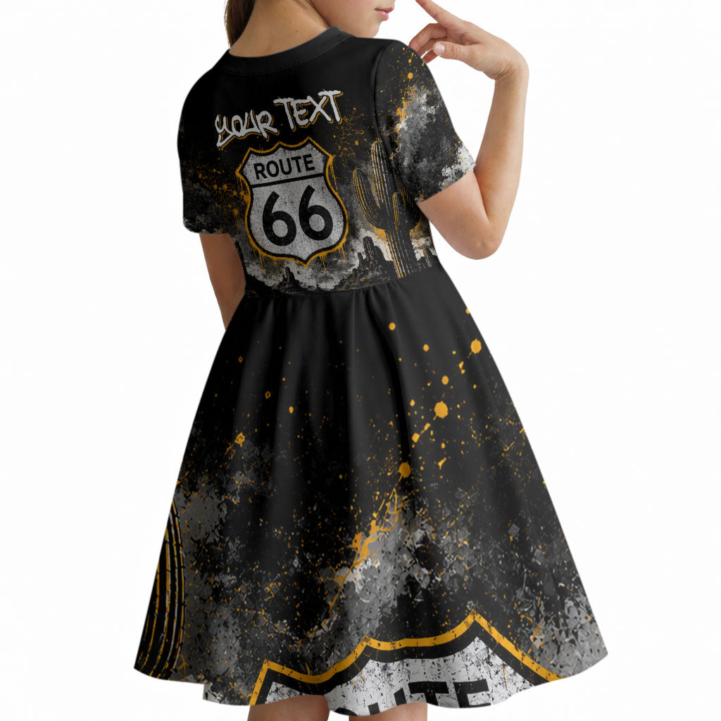 Personalized New Mexico Route 66 Classic Car Kid Short Sleeve Dress Desert Cactus Grunge Paint Splatter Vintage Road Trip