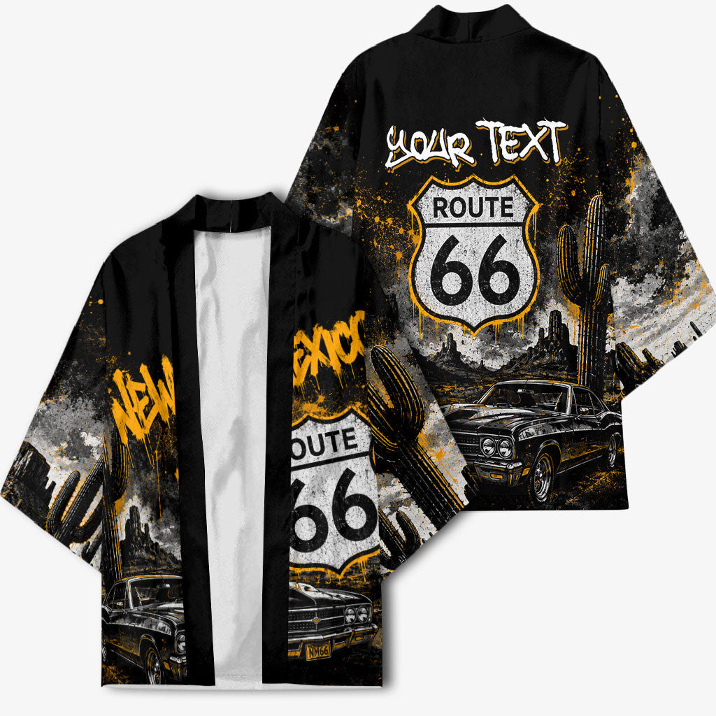 Personalized New Mexico Route 66 Classic Car Kimono Desert Cactus Grunge Paint Splatter Vintage Road Trip