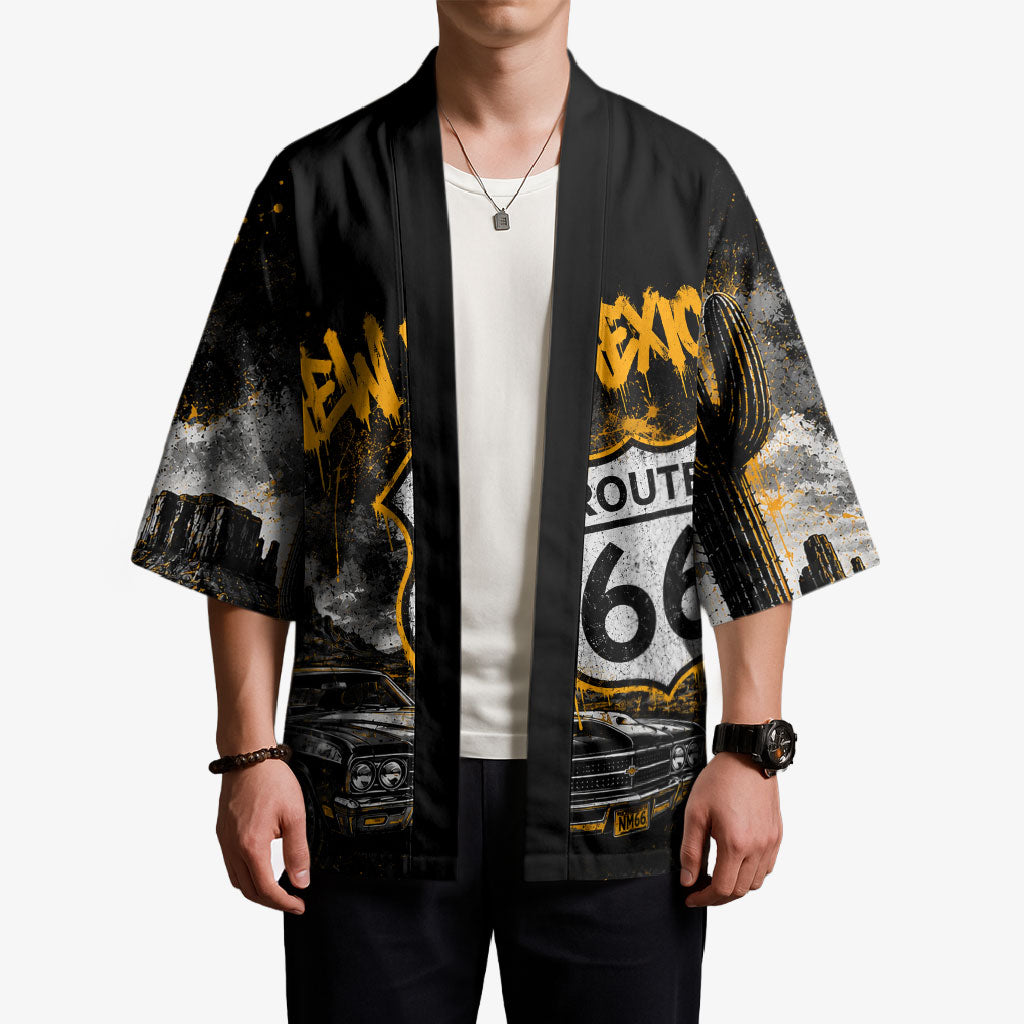 Personalized New Mexico Route 66 Classic Car Kimono Desert Cactus Grunge Paint Splatter Vintage Road Trip