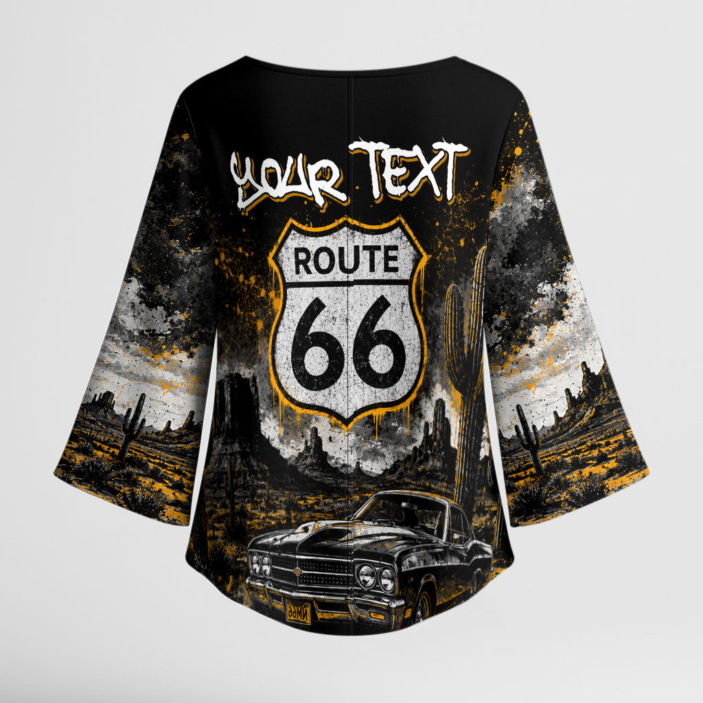 Personalized New Mexico Route 66 Classic Car Kimono Sleeve Blouse Desert Cactus Grunge Paint Splatter Vintage Road Trip