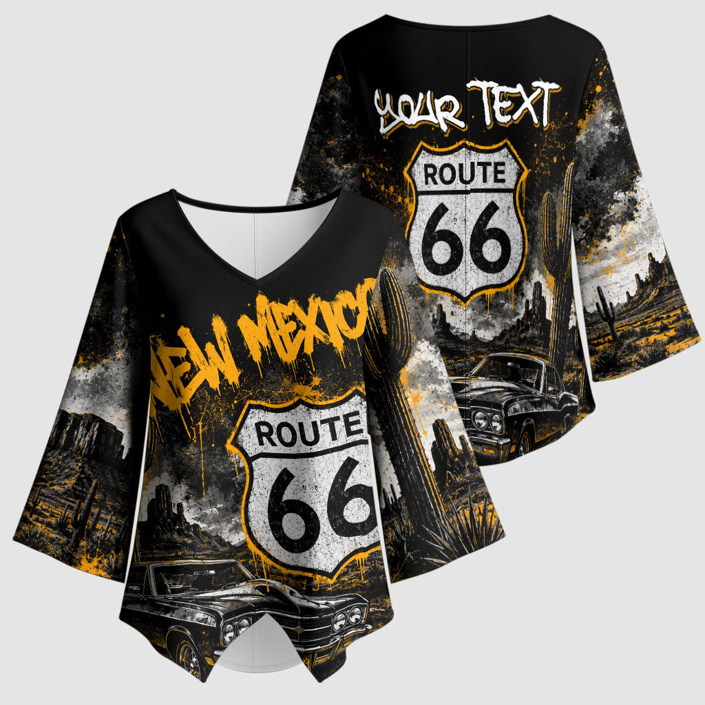 Personalized New Mexico Route 66 Classic Car Kimono Sleeve Blouse Desert Cactus Grunge Paint Splatter Vintage Road Trip
