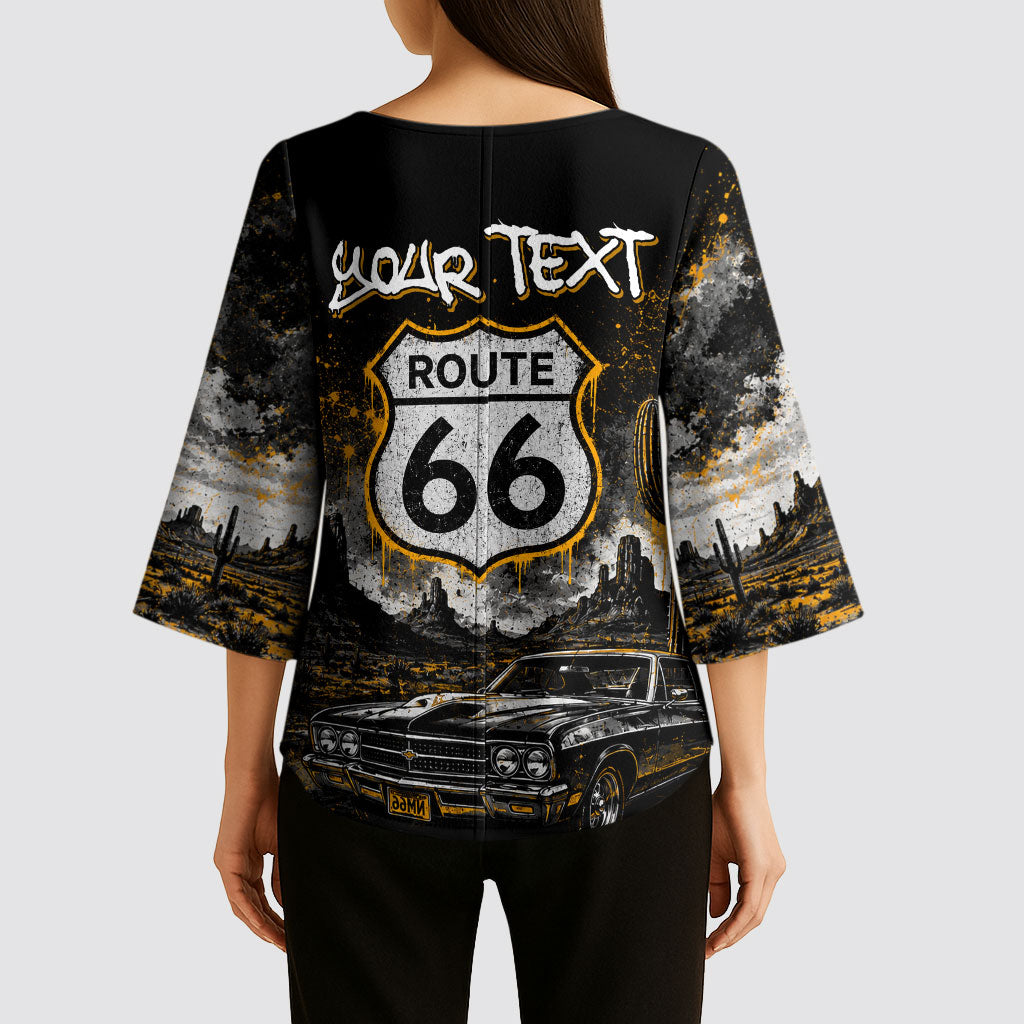 Personalized New Mexico Route 66 Classic Car Kimono Sleeve Blouse Desert Cactus Grunge Paint Splatter Vintage Road Trip