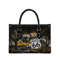 Personalized New Mexico Route 66 Classic Car Leather Bag Desert Cactus Grunge Paint Splatter Vintage Road Trip