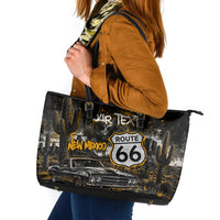 Personalized New Mexico Route 66 Classic Car Leather Tote Bag Desert Cactus Grunge Paint Splatter Vintage Road Trip