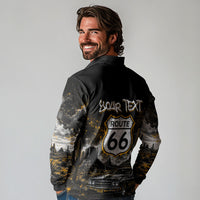 Personalized New Mexico Route 66 Classic Car Long Sleeve Polo Shirt Desert Cactus Grunge Paint Splatter Vintage Road Trip